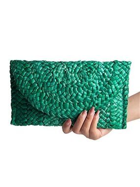 Woven Straw Clutch Bag Envelope Summer Beach Purse Women Green